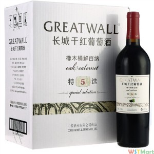 長城（GreatWall）紅酒 特選5年橡木桶解百納幹紅葡萄酒 整箱裝 750ml*6瓶